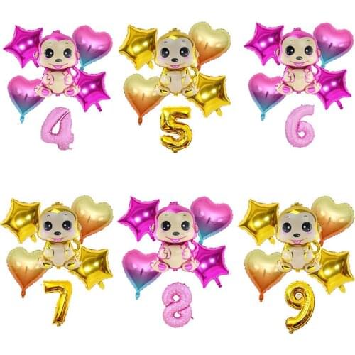 Jungle Animal Theme 6pcs/set Lovely Monkey Aluminum Foil Balloons Baby Shower Birthday Party Decorations Supplies Kids Gifts