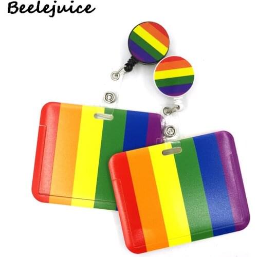 Homosexuality Rainbow Color ID Retractable Badge Holder Reel ID Badge Holder Clip Key Ring for Name Card Keychain Nurse Work