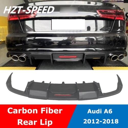 A6L Carbon Fiber Rear Bumper Diffuser Back Lip Spoiler With LED Lights For Audi A6L C7 Four Out 2012-2018