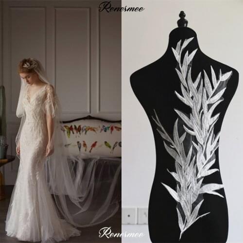 1Pc Super Fairy Bamboo Leaf Embroidery Lace Flower Fabric Dress Veil Mesh Embroidery Fabric diy Handmade Clothing Material Patch