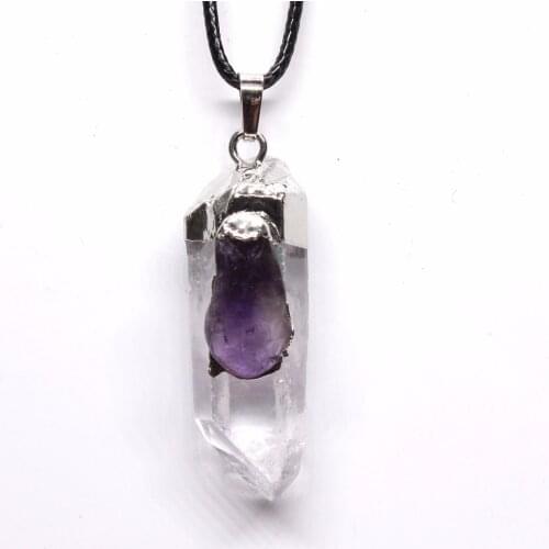 100-Unique 1 Pcs Charm Silver Plated Irregular Shape Natural Rock Crystal Amethysts Quartz Pendant For Gift Jewelry