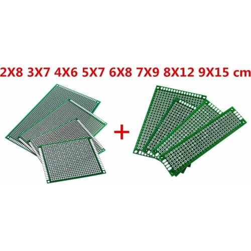 16pcs PCB Prototype Board 2.54mm Circuit Universal Stripboard Veroboard Double Side 2X8 3X7 4X6 5X7 6X8 7X9 8X12 9X15 2Pcs Each