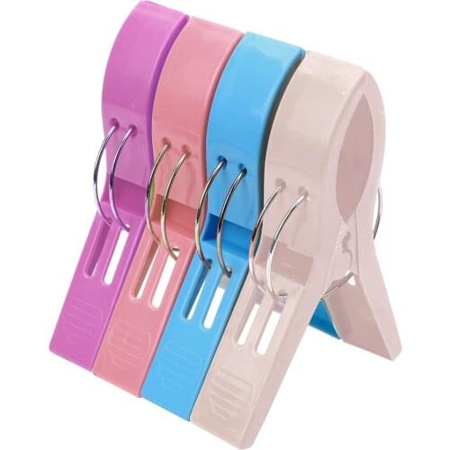 4 Pcs Plastic Color Clothes Pegs Beach Towel Clamp Laundry Clothes Pins Drying Racks Retaining Clip Large Size Clothespins