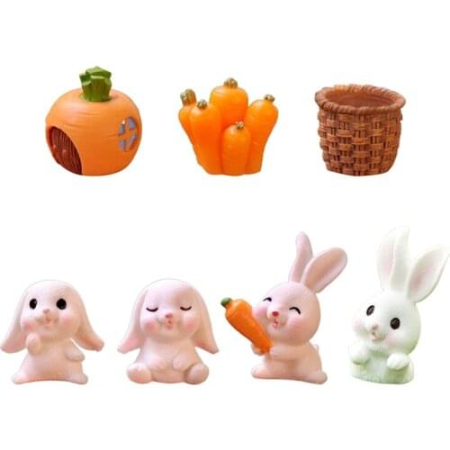 7 pieces/set of miniature simulation cute radish rabbit model plant potted desktop decoration small ornaments