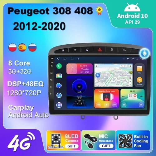 4G WIFI Android 10 For Peugeot 308 408 2012-2020 Car Radio Multimedia Player GPS Navigation Car Android Auto Carplay 2din No DVD