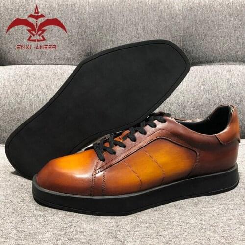 Holy Fashion Shoes 100% Genuine Leather Shoes Men Lady Sneakers Patina Brown Grey Color Designer Custom Make Casual Shoes