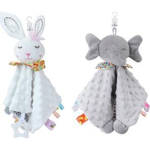 Baby Plush Stuffed Toys Security Tag Cute Stuffed Animal Blanket Comforter Rabbit Elephant Soothe Appease Towel For Newborn