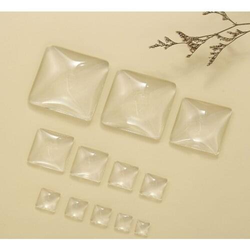 5-50pcs/lot 10 - 40mm Clear Square Cabochons Transparent Flat Back Glass Cabochon Cameo Settings For DIY Jewelry Making Supplies