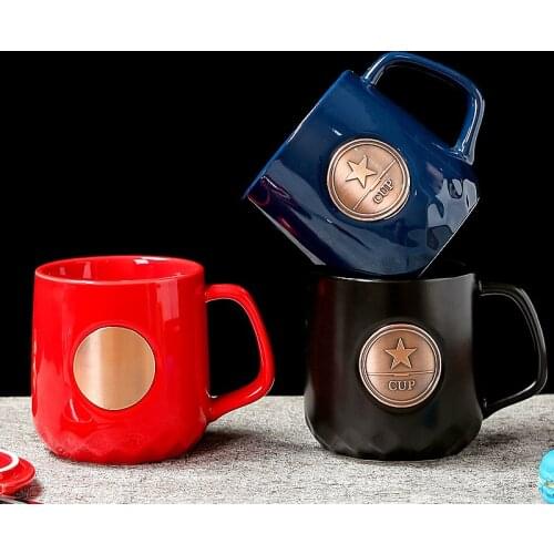 Bronze lettering ceramic mug coffee cup Nordic water cup with lid spoon custom logo