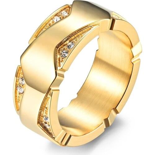 Trendy 316L Stainless Steel Rings for Men Gold-color Crystal Stone Fashion Accessories designer ring hip hop Jewelry Male Gift