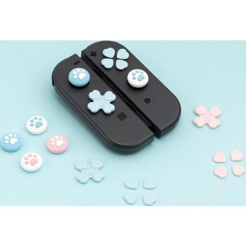 Cat Paw Love Thumb Grip Caps and ABXY Key Direction Buttons Cap Cover for Nintendo Switch Joy-Con Cute