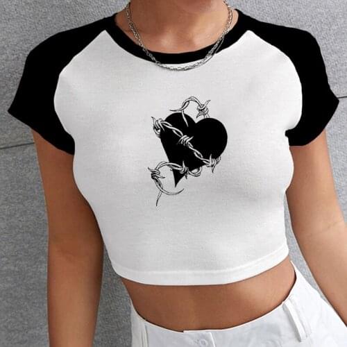 New Love Heart Shape Print Y2k Crop Top T Shirt Corset Sexy Women Clothes Summer Streetwear Short Tops Female T Shirt Tank Tops