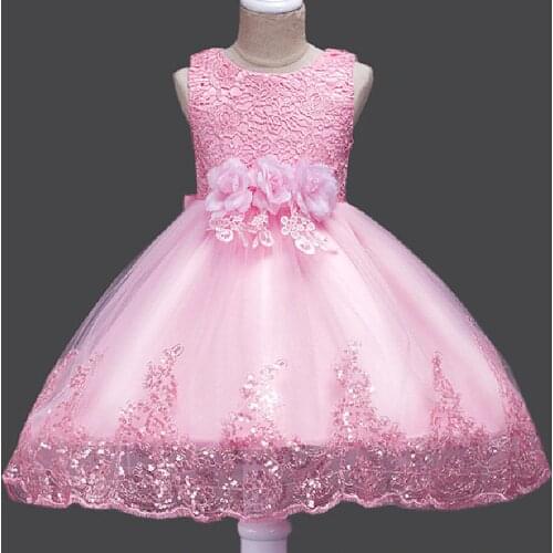 Lace Sequins Formal Evening Wedding Gown Tutu Princess Dress Flower Girls Children Clothing Kids Party Dress for Girl Clothes