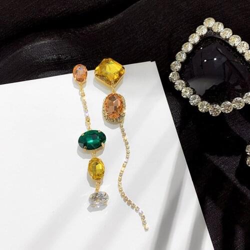 Korean Style Long Asymmetric Geometry Crystal Square Oval Rhombus Drop Earrings Women Lady Bridal Earrings Party Xmas Gift