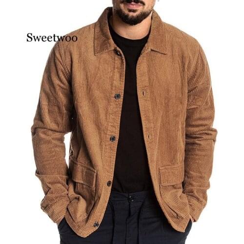 Mens fashion winter jacket Autumn Fashion Coat Casual Long Sleeve Solid Tops Corduroy Casual Blouse