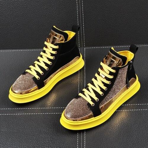 Men Luxury Rhinestone Metal Plate Platform High Tops Casual Flats Shoes Rock Punk Loafers Board Fashion Sneakers Zapatos Hombre