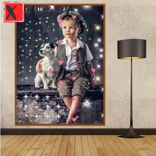 5D DIY Diamond Painting Little boy and her dog Set Diamond Mosaic Picture Of Rhinestones Embroidery New Arrival Decor For Home