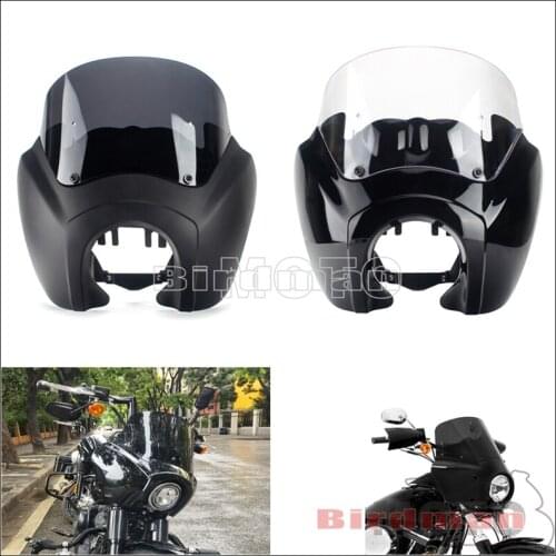 9" Black Motorcycle Headlight Fairing With Clear/Smoke Windscreen Front Head Lamp Mask For Harley Dyna FXR Fat Bob 1987-2017
