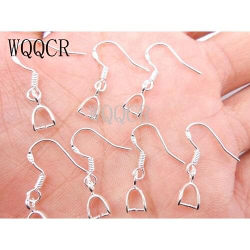 Wholesale 100PCS 15mm Plain 925 Silver colorHooks Earrings Jewelry Findings Pinch Bail Soft 925 Stamped silver Earring Earwire