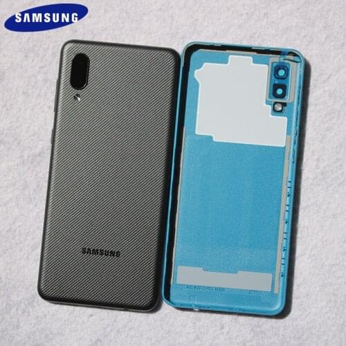 Original Samsung Galaxy A02 A02F Back Cover Battery Case Door Rear Housing Cover Replacement With Side Button and Camera Lens