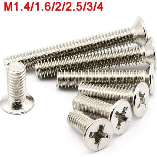 M1.4-M4 Phillips Countersunk Machine Screws Flat Head Cross Bolts Nickel-plated Carbon Steel Length 3-20m