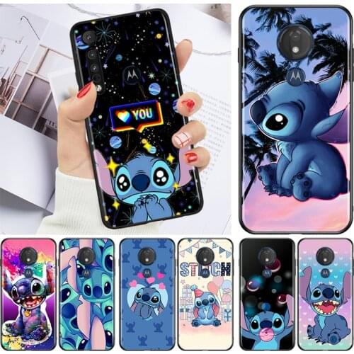 Stitch lovely disney cartoon for Motorola G9 G8 G E7 E6 One Play Marco Hyper Fusion Stylus Power Edge Plus Black Phone Case