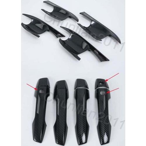 Carbon Fiber Style Handle Bowl Cover Door Handle Cover Trim for 2017-2021 Mitsubishi Eclipse Cross ABS Smart Key