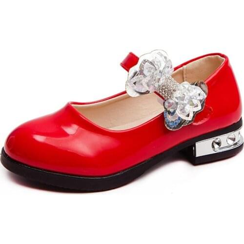 Size 3-12 Year 2020 New Spring Bow Sequins Girl High Heel Leather Shoes For School Party Big Kids Princess Wedding Children Shoe