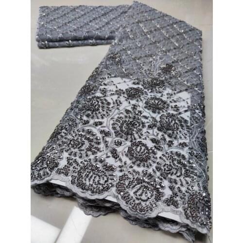 4 colors (5yards/pc) top quality beads embroidered tulle lace fabric grey color French net lace for wedding party dress FZZ1078