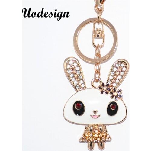Uodesign Cute Rabbit Crystal Rhinestone Keyrings Key Chains Rings Holder Purse Bag For Car Lovely Keychains