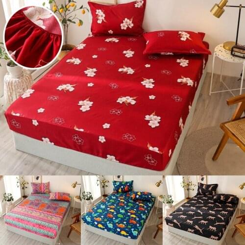 Thicken Quilted Fitted Sheet Mattress Cover New Soft Polyester Printed With Elastic Band Bed Sheet(No Pillowcases) Bedding Linen