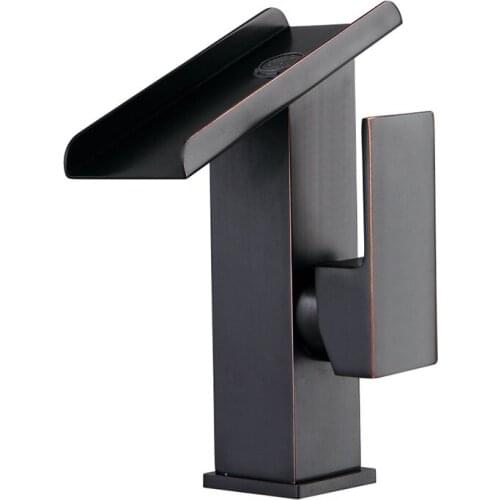 Vidric Square Oil Bubbed Bathroom Basin Faucet Brass Mixer Tap Vanity Faucet Sink Mixer Tap Black Waterfall Faucet