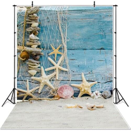 NeoBack Vinyl Summer Sea Beach Star Fish Net Wood Photocall Studio Photo Backgrounds Children Kids Printed Photographic Backdrop