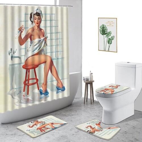 Sexy Beauty Waterproof Shower Curtain Beautiful Woman 3D Printing Bathroom Curtains Set Non-Slip Bath Mat Toilet Cover Door Mats
