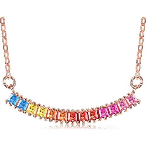 ZEMIOR Necklace For Women 925 Sterling Silver Inlay Colorful Zircon Rainbow Type Pendent Necklace Elegent Life Stylish Jewelry