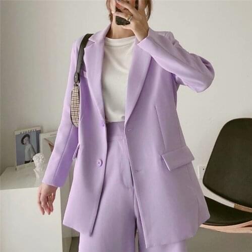 Casual Work Suit Coat Women Violet Blazer Jacket Office Lady Fashion Pockets Long Sleeve Suit Blazers Female