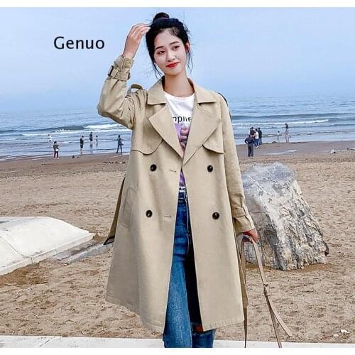 Women Casual Long Trench Coat With Sashes Double Breasted Womens Windbreaker Chic Office Coat Ladies Outerwear