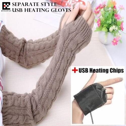 Winter Warm Women & Girls Separate Style USB Heating Gloves,Fashion Wild Hand Back Heated Knitted Twist Fingerless Long Gloves