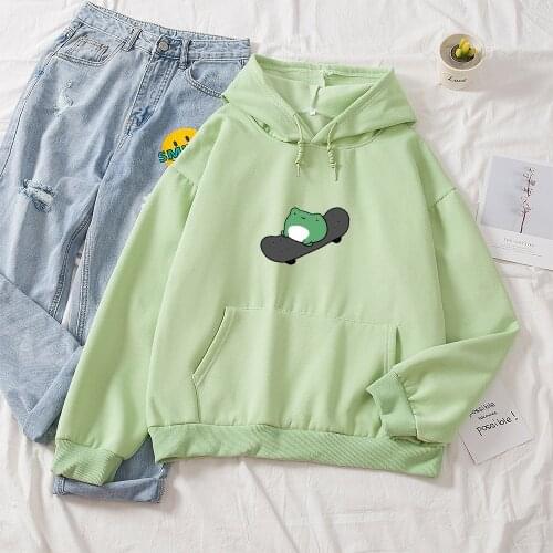 Winter Frog Oversized Sweatshirt Men and Women Cotton Hoodies Harajuku Kawaii Warm Pullover Pink Womens Korean Style