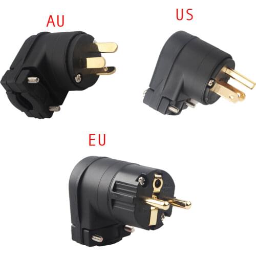 1 Set L-shaped Curved F1-12 Copper Gold-plated EU / AU / US Power Audio Plug Plug