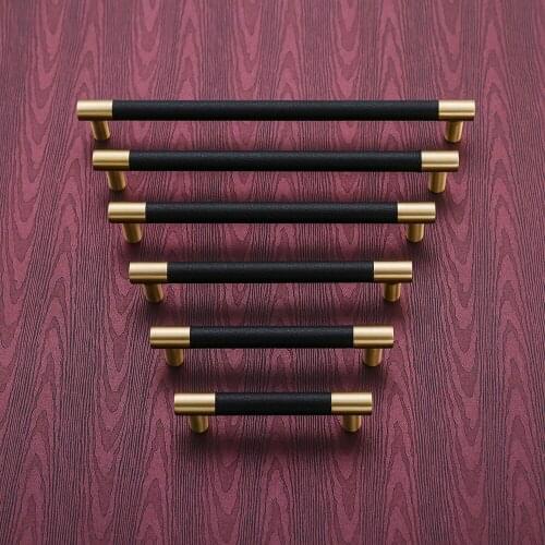 1 PCS Cabinet Knobs/Handles Brass Cupboard Wardrobe Pull Black/Brown Leather Door Handles High Quality Home Decor