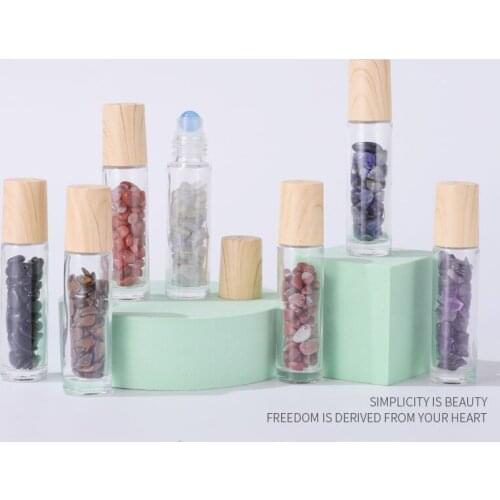 10Pcs 10ml Natural Gemstone Essential Oil Roll On Bottles Glass Perfume Roller Bottle with Crystal Chip Travel Refillable Bottle