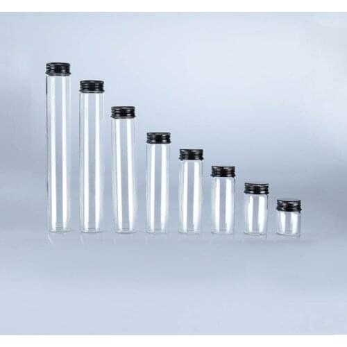 24pcs/lot Transparent Glass Bottle WithBlack Screw Cap Clear Test Tubes Containers15ml 30ml 40ml 50ml 60ml 80ml 100ml 110ml