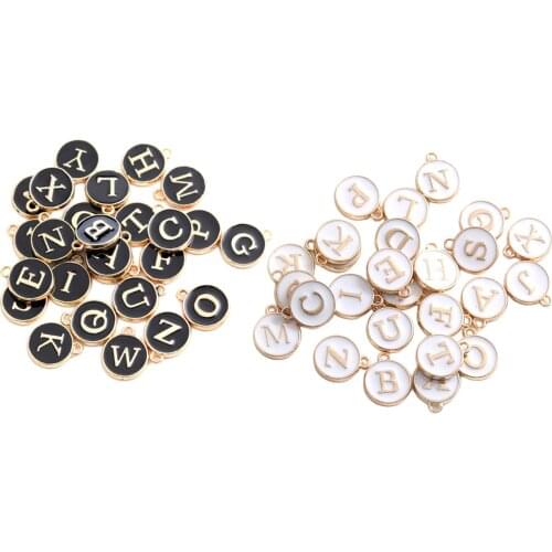 26pcs Double-sided Round Alloy Letter Charms Enamel Charms Alphabet Initial Letter Pendants for DIY Jewelry Making Findings