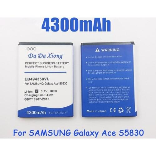 4300mAh EB494358VU Battery for Samsung Galaxy Ace 5830 S6802 B7510 i569 i579 i619 S5660 S5670 S5830I S5838 S6102 S6108 S5830
