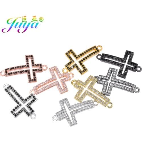 DIY Jewelry Supplies Ali Moda Pave Black Zircon Hollow Metal Cross Connector Charms Accessories For Women Braid Bracelets Making