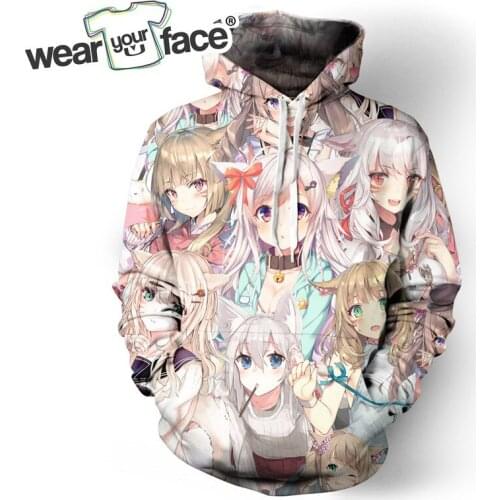 Anime Miqote and Momoko 3D All Over Printed Crewneck Sweatshirts Hoodies Hip Hop Hipster Streetwear Casual Unisex Girls Clothing