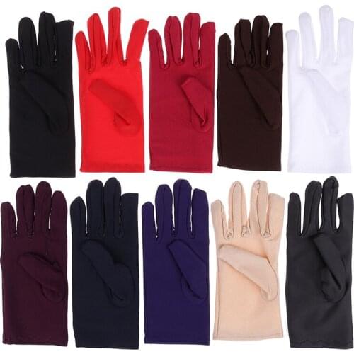 Girl Lady Satin Short Finger Wrist Gloves Smooth Evening Party Formal Prom Costume Stretch Gloves Red White Glove Fashion