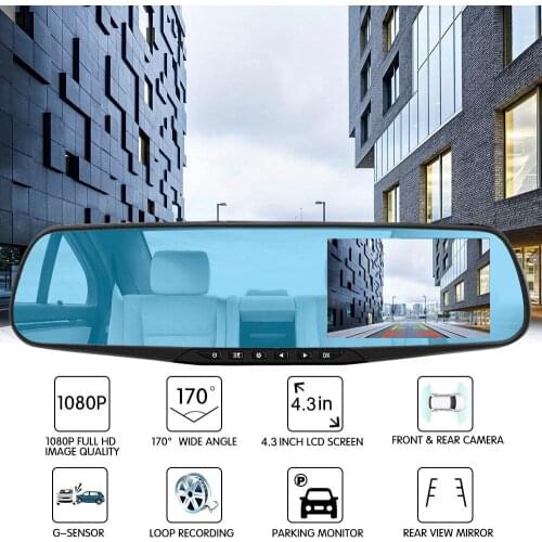 HGDO 4.3" Car Dvr Rear View Camera Dual Lens FHD 1080P Video Recorder Mirror Autoregistrator Loop recording G-sensor Dash Cam