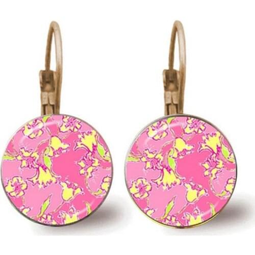 Charm Blue Mermaid Lily Earrings Lily Inspired Pink Floral Earrings Custom Stud Earrings Florals Fashion Glass Dome Jewelry Girl